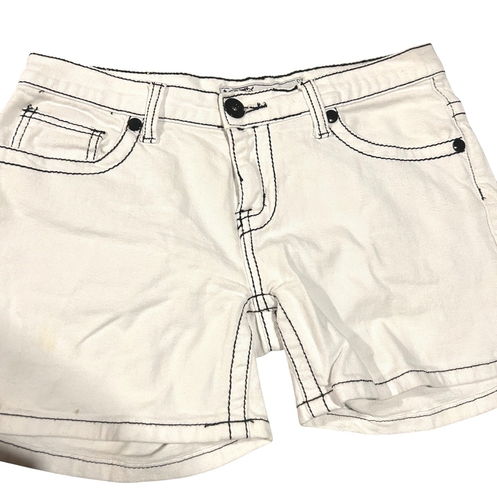 U-51 Women's White Denim Shorts Black Contrast Stitch Size 5/6